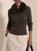 Cárdigan de punto con cuello de pelo corto para mujer, transfronterizo norteamericano, nuevo diseño ajustado para otoño e invierno 2026