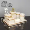 Juego de cinco piezas para baño, juego de lavabo de mármol jade blanco, bandeja de baño, juego de cepillo de dientes y vaso para lavar y enjuagar