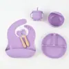 Plato de Cena de Silicona Babero para Bebé Tazón para Bebé Niños Vajilla Tenedor Taza para Snacks Anticaída traje Transfronterizo en stock Comer