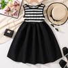 Ropa para niños vestido de niña 2025 verano nuevo para niños grandes estilo coreano con costuras falda chaleco sin mangas a rayas blancas y negras
