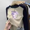 Camada de base quente para meninas, nova, versátil, gola redonda, estampa de desenho animado, emendada, manga longa, roupa íntima, camiseta top para crianças pequenas e médias