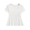 Top Corto de Manga Corta Ligeramente Transparente Estilo Deseo Puro para Mujer Verano Nuevo Llegada Estilo Perezoso Cuello en V Bolsillo Cintura Ajustada Camiseta Adelgazante