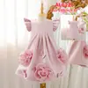 Vestido tipo tank top estilo europeo y americano para niños pequeños, con grandes flores tridimensionales, vestido de princesa para fiestas de cumpleaños, vestido de noche para actuaciones