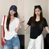 2026 Verano Blanco Versátil Camiseta de Cuello en V Moda Casual Holgada de Manga Corta Comercio Exterior Transfronterizo Europeo y Americano Al por Mayor en Stock