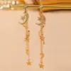 Pendientes Largos Minimalistas Estilo Japonés y Coreano Ez5908 para Estudiantes, Pendientes Súper Hada de Estrella y Luna Estilo Francés