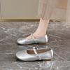 Zapatos Planos Estilo Ballet para Mujer 2025 Verano Nuevo Estilo Boca Baja con Falda Suela Suave Hebilla Zapatos Mary Jane Plateados