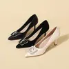 Zapatos de tacón grueso de ante para mujer para entrevista 2026 Modelo Nuevo Negros Zapatos Profesionales de Trabajo Azafata Funcionario Formal Tacones Altos