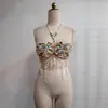 AYJ Nueva moda transfronteriza europea y americana para mujer, cadena para el pecho sexy de tirantes con cuello halter, cadena de perlas y gemas en bloques de color