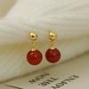 Pendientes de Ágata Roja Naturales y Elegantes, Pendientes Estilo Palacio Vintage, Pendientes de Ágata Verde Estilo Francés Lujo Ligero Nuevo Estilo Chino