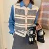 Colete de Tricô Color Block Listrado Estilo Coreano 2026 Primavera/Outono Novo para Mulheres, Elegante Casual Camisa Colete para Camadas