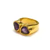 Diseño de nicho ins europeo y americano lujo ligero anillo de titanio y acero con gema en forma de corazón moda femenina corazón anillo de oro de 18 quilates al por mayor