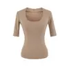 Top Puro Desejo Estilo Gola U Grande Manga Média Verão Lyocell Toque Fresco Franjado Slim Fit Emagrecedor Camisa Base Camiseta