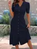 Novo Vestido de Moda Verão 2025 Europeu e Americano Transfronteiriço Amazon Ebay Gola Boneca Comércio Exterior Manga Curta Cor Sólida para Mulheres