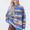Suéter Rayado Otoño Invierno para Hombre Estilo Perezoso Holgado Jersey de Punto Cálido Bloque de Color Versátil Abrigo Oversize Moderno