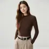 Suéter de Cachemira 100% Nuevo para Mujer Otoño e Invierno Cuello Medio Alto Color Sólido Canalé Ajustado Manga Larga Capa Base de Cachemira
