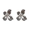 Pendientes Flor de Zirconia Europeos y Americanos Elegantes Elegantes Sensación de Alta Gama Cobre Chapado Retro Oro Real Brillante Alto Color Pendientes Refrescantes
