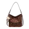 Bolsa de Ombro Retro de Grande Capacidade Feminina Outono 2026 Nova Estampa de Leopardo Bolsa de Ombro Única para o Dia a Dia Bolsa Tote para o Trabalho