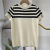W5745!! Suéter de punto a rayas para mujer 2023 Primavera y Verano, Sencillo, Moderno, Ajustado, Manga Corta, Cuello Redondo, Suéter de Punto, Camisa Base
