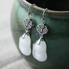 Al Yuan Artesanía de Plata Tailandesa Incrustada Imitación Jade Hetian Aretes Estilo Retro Chino Hanfu Cheongsam Accesorios de Corte