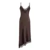 Venta al por mayor Otoño 2025 Nuevo Vestido de Tirantes de Encaje para Mujer Estilo Europeo y Americano 8917 Café, Albaricoque, Negro Poliéster Corte Ajustado