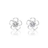 Aretes de Flor de Plata Pura S999 Damila con Circonita para Mujer, Pétalos Florecientes Frescos y Dulces, Venta al por Mayor de Aretes de Plata Pura