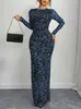 Vestido Feminino Elegante com Temperamento Estampa de Leopardo Malha Slim Transparente Manga Longa Estilo Europeu Americano Sexy Cintura Marcada Justo para Mulheres