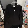 Camisa Básica Retro Americana Estilo 2026 Cuello Henry, Camiseta de Manga Larga Lisa de Alto Gramaje Lavada para Hombre