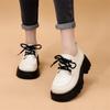 Mocasines de estilo retro británico para mujer, combinables con todo, tacón grueso, suela gruesa, cordones, pequeños zapatos de cuero, invierno 2024