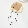 Nk-359 Colar de Camisola com Pingente de Gota de Óleo Preto de Camada Dupla Colar Longo Feminino Decoração Coreana Pingente Joia Pingente