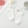 Calcetines de encaje rizados blancos puros lindos para mujer, calcetines de algodón bordados Oso conejo amor lazo caricatura cortos de algodón