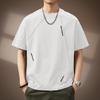 Camiseta Manga Curta com Patchwork Resistente Estilo Americano para Homens, Verão Tamanho Grande Marca Tendência Casual Solta Gola Redonda Estilo Retrô