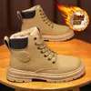 Botas de Trabalho Masculinas Estilo Novo Inverno 2025 Botas Martin de Couro Versáteis com Forro de Lã, Sapatos Casuais Tendência Quentes de Solado Grosso