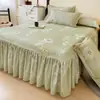 Novo 2024 Saia de Cama de Flanela Escovada 100% Algodão Peça Única Algodão Puro Espessado Capa de Cama 1.8m Fronha Conjunto de Três Peças Estilo Princesa