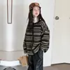 Cardigã Suéter Outono e Inverno para Meninas 2026 Novo Casual Estilo Coreano Suéter de Tricô Listrado Casaco para Meninas Mais Velhas