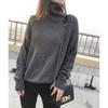 Gola Alta Estilo Relaxado Tricô de Cor Lisa Top Feminino 2024 Outono e Inverno Novo Estilo Coreano Roupa de Baixo Tricô Pulôver para Mulheres
