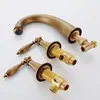 Grifo de lavabo de cobre puro estilo europeo pastoral estilo americano antiguo retro dividido doble tres agujeros presurizado caliente y frío
