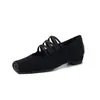 Sapatos de Ballet Vintage com Cadarço de Nicho, Sapatos Planos Estilo Francês com Bico Quadrado e Nariz de Porco, Sapatos Mary Jane Femininos de Pele de Ovelha Texturizada