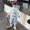 Traje de Ropa de Verano para Niños 2025 Nuevo Ropa de Bebé de Dos Piezas de Manga Corta para Niños Moda Guapo Niños Verano Estilo Occidental