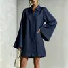 Vestido Casual Feminino de Manga Longa, Cor Sólida, Gola Lapela, Meio Zíper, Corte Solto e Leve, para Comércio Exterior na Amazon, Cruzamento Europeu e Americano, 2026