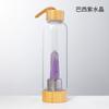 Copo de Energia Prismático Hexagonal de Cristal Natural Copo de Chá Tampa de Bambu com Corda Copo para Spa Copo de Água Esportiva Atacado