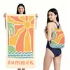 Toalla de playa plegable de gran tamaño 80X160, toalla de baño estampada, toalla de playa integrada, bolsa integrada, portátil