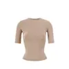 Cintura ajustada, mangas tres cuartos, cuello redondo, camiseta tipo sirena, casual, cómoda, a la moda, camisa base versátil, se puede imprimir o bordar