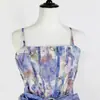 Suministro Exclusivo Transfronterizo de Vestido Corto de Verano Retro Estampado con Espalda Descubierta, Sin Mangas y Tirantes, Adelgazante con Lazos para Vacaciones