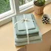Conjunto de cama de quatro peças, estilo japonês, todo em algodão, tingido em fio, algodão lavado, com design minimalista de xadrez e listras, incluindo uma capa de edredom e lençol de elástico 100% algodão.