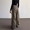 Pantalones Cargo Lavados Multibolsillos Estilo Retro Americano para Hombres y Mujeres Estilo Callejero Desgastados con Cordón Plisados Pantalones Paracaidistas Pantalones Anchos Sueltos