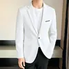 Blazer Casual Masculino Simples de Um Botão com Bolso de Contraste Branco Preto Top de Terno Em Estoque