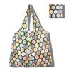 Nova grande bolsa de compras dobrável, bolsa quadrada de pano com flores, bolsa de compras portátil, bolsa tote dobrável
