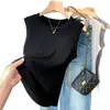 Camiseta sin mangas de punto acanalado fina de cuello redondo para mujer, nueva, holgada, casual, sin mangas, interior de color liso, top versátil
