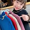 [en stock] Camiseta de fondo de punto para niñas de Corea del Sur, otoño e invierno, nueva, cuello alto, estilo extranjero, niños cálido