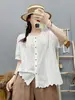 Ropa de Verano 2026 Estilo Japonés Cuello Alto Encaje Bordado Patchwork Holgado Cárdigan de Mujer Camisa de Manga Corta Venta al por Mayor